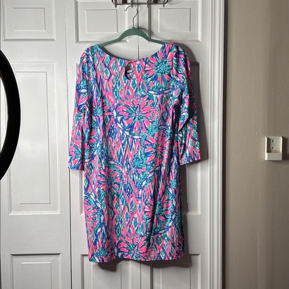 Lilly Pulitzer Pink & Blue Floral Shift Dress SZ L - Picture 2 of 6